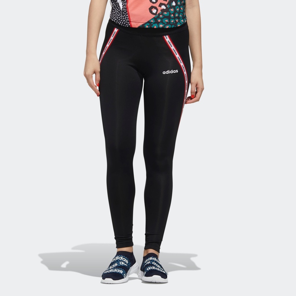 ADIDAS FITTED TIGHTS WITH COLORFUL LOGO TAPE.